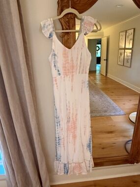 Japna White Maxi Dress with Pink & Blue Tie-Dye